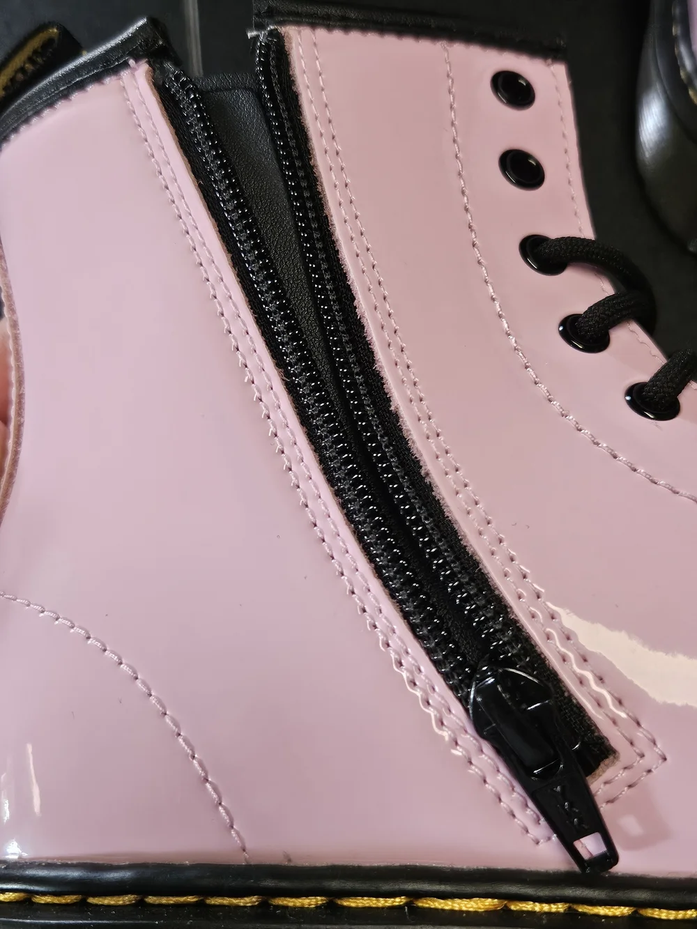 Dr. Martens Pink Patent 8-Eye Lace-Up Boots